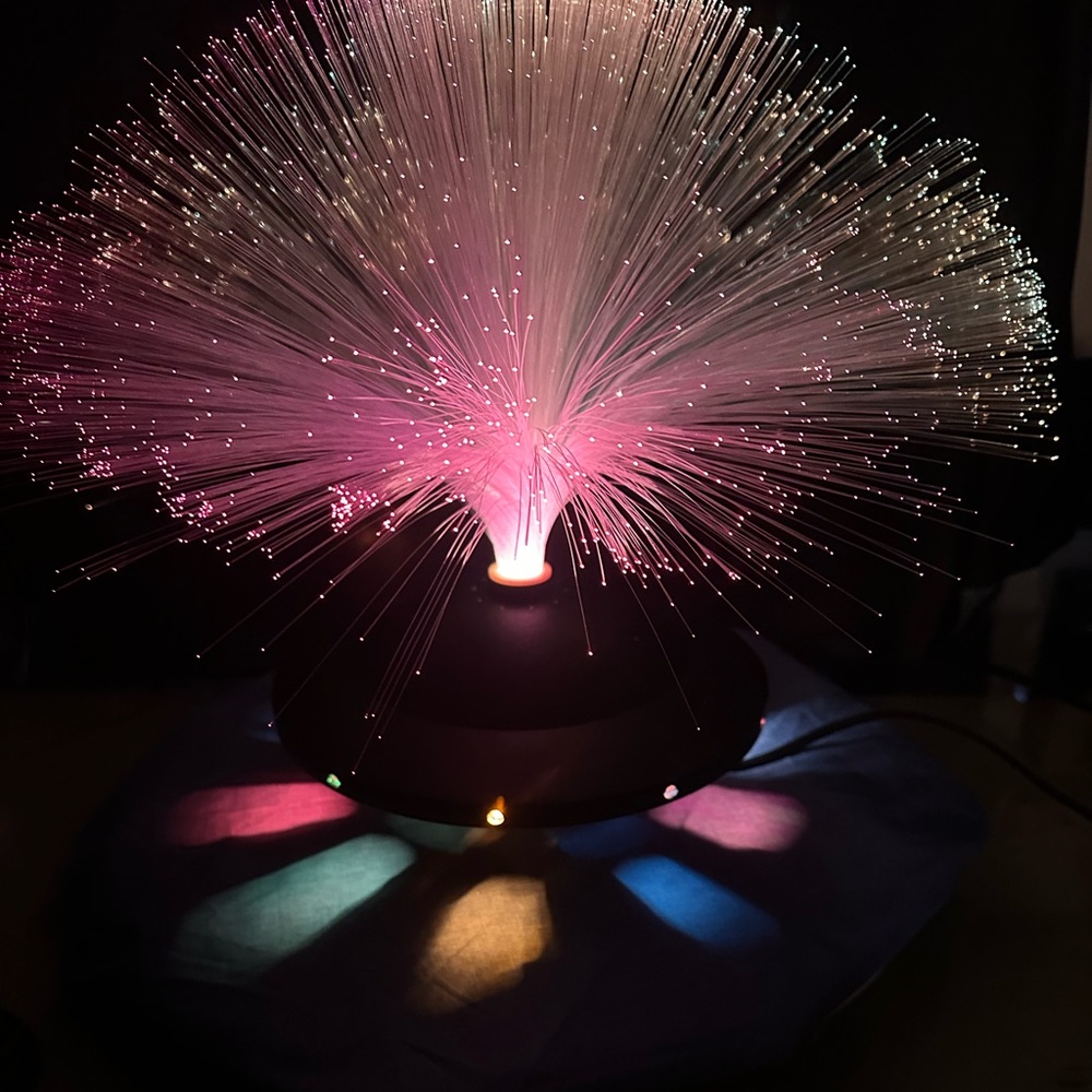 Vintage UFO Fiber Lamp Retro Fiber Optics Rotating Decor Box Black Base